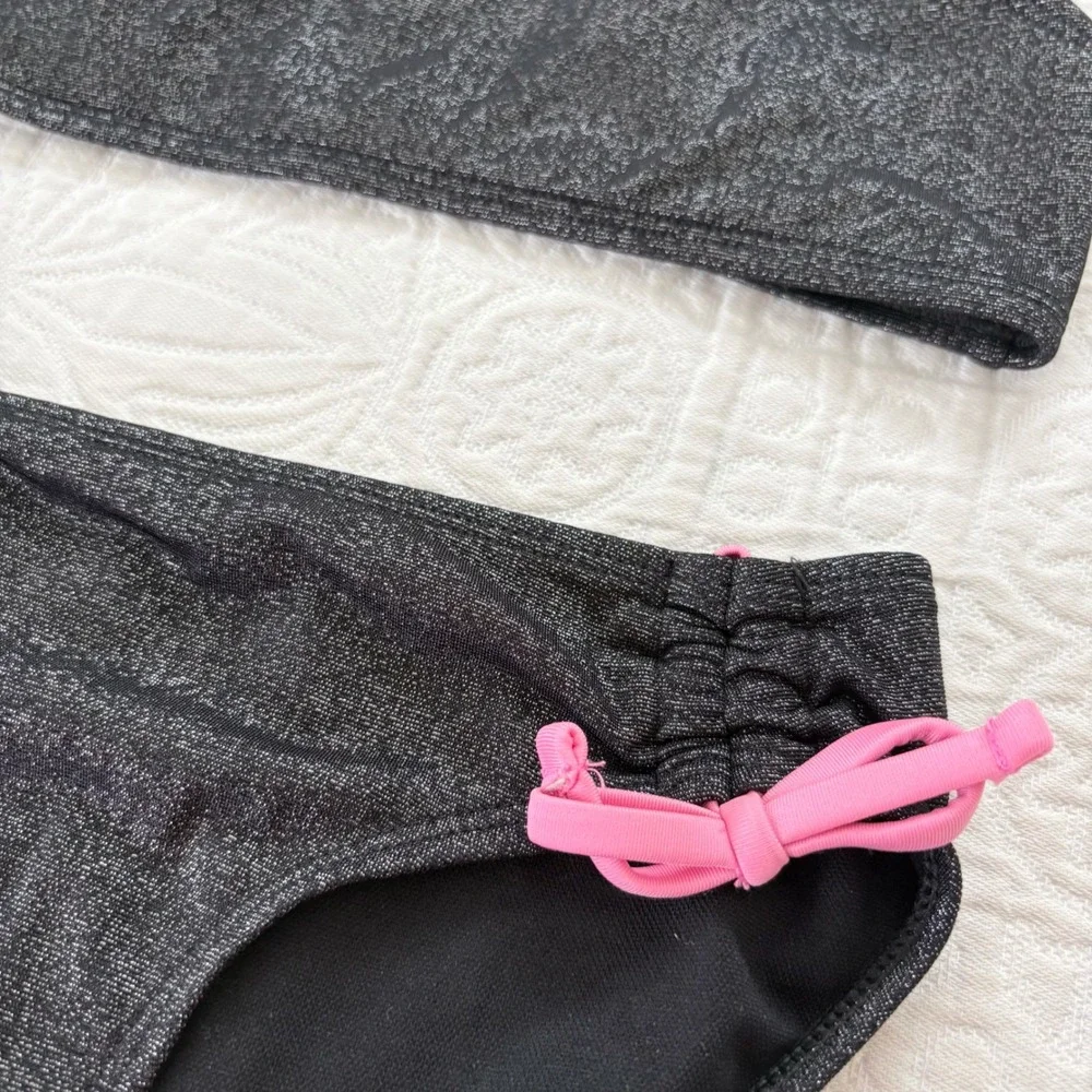 Art Class Girls' Pink / Black Sparkles 2 Piece Bikini Swim Set - Sz L 10/12